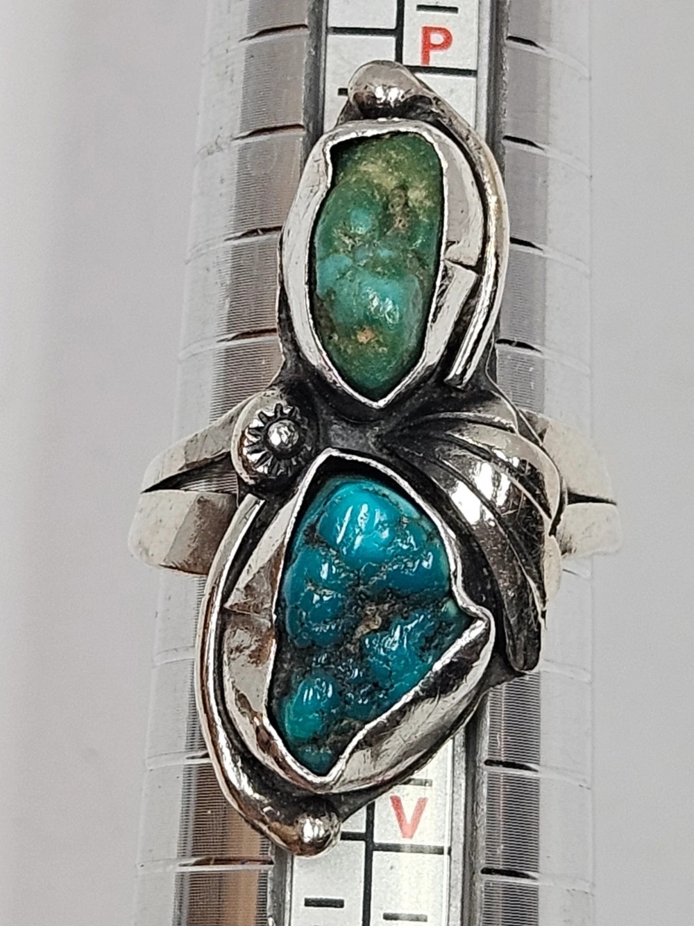 Silver Double Turquoise Ring in Blue & Green